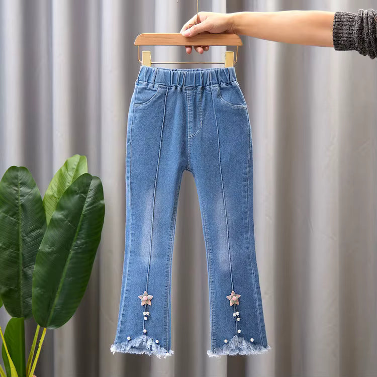 Spring Autumn Casual Fashion Girls Flare Denim Jeans Pants & Trousers Children Pants Kids Jeans