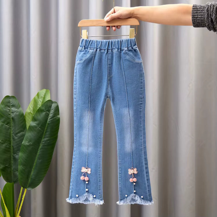 Spring Autumn Casual Fashion Girls Flare Denim Jeans Pants & Trousers Children Pants Kids Jeans