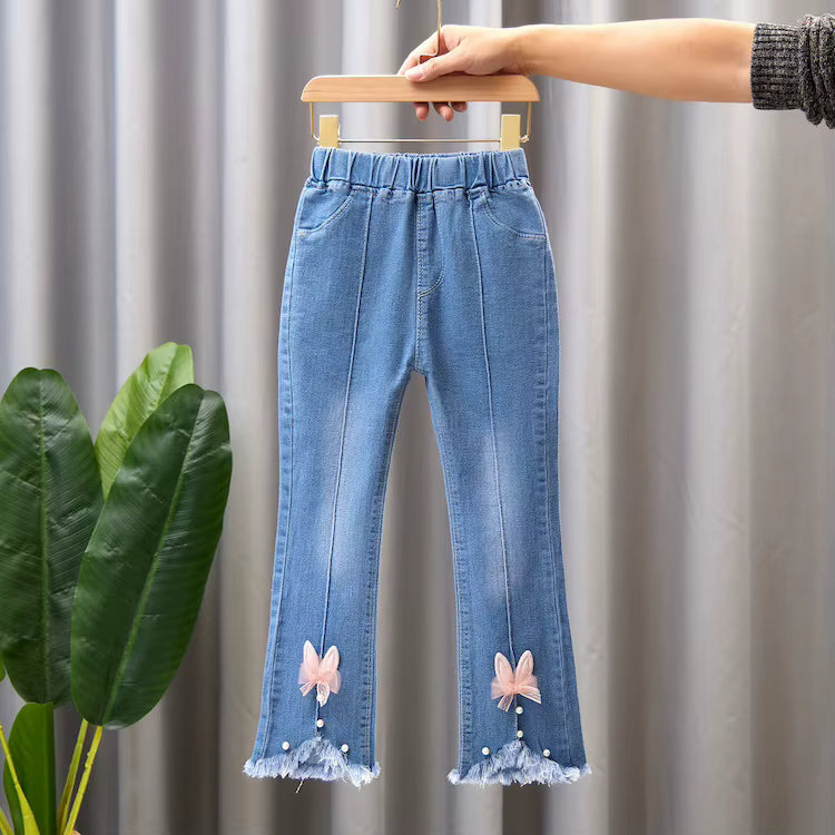 Spring Autumn Casual Fashion Girls Flare Denim Jeans Pants & Trousers Children Pants Kids Jeans