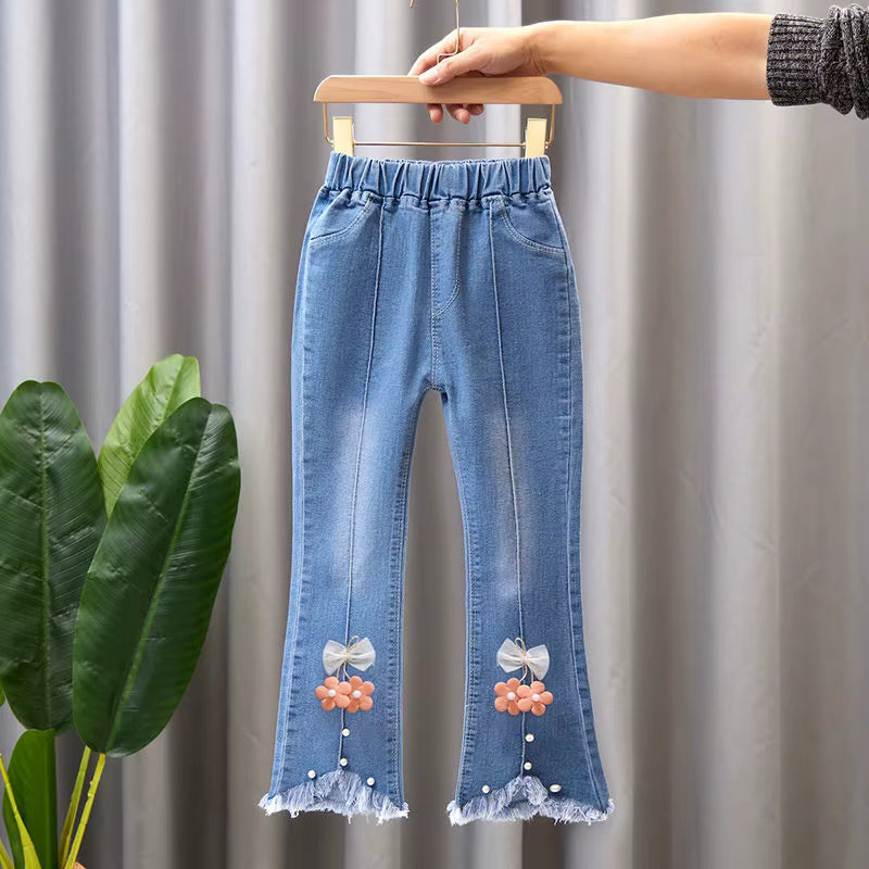 Spring Autumn Casual Fashion Girls Flare Denim Jeans Pants & Trousers Children Pants Kids Jeans