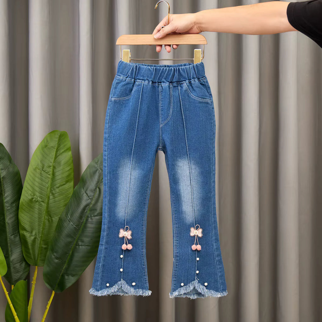 Spring Autumn Casual Fashion Girls Flare Denim Jeans Pants & Trousers Children Pants Kids Jeans
