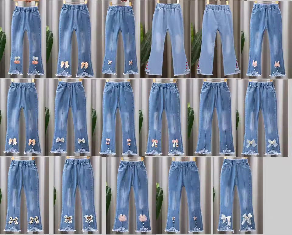 Spring Autumn Casual Fashion Girls Flare Denim Jeans Pants & Trousers Children Pants Kids Jeans