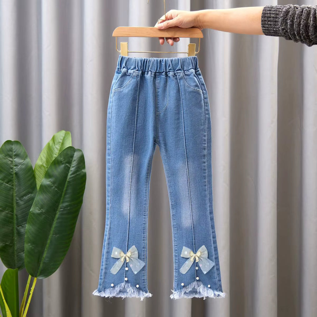 Spring Autumn Casual Fashion Girls Flare Denim Jeans Pants & Trousers Children Pants Kids Jeans