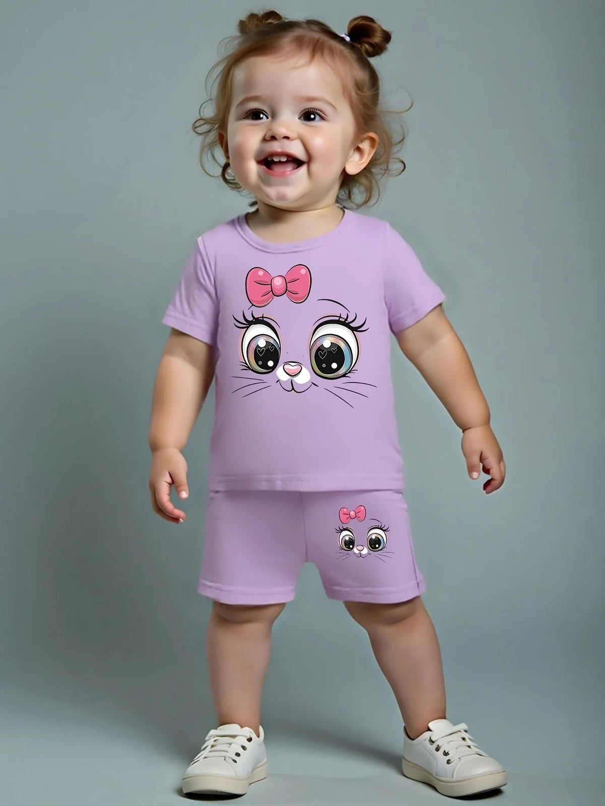 Purple cute cartoon cat  two-piece  short set
