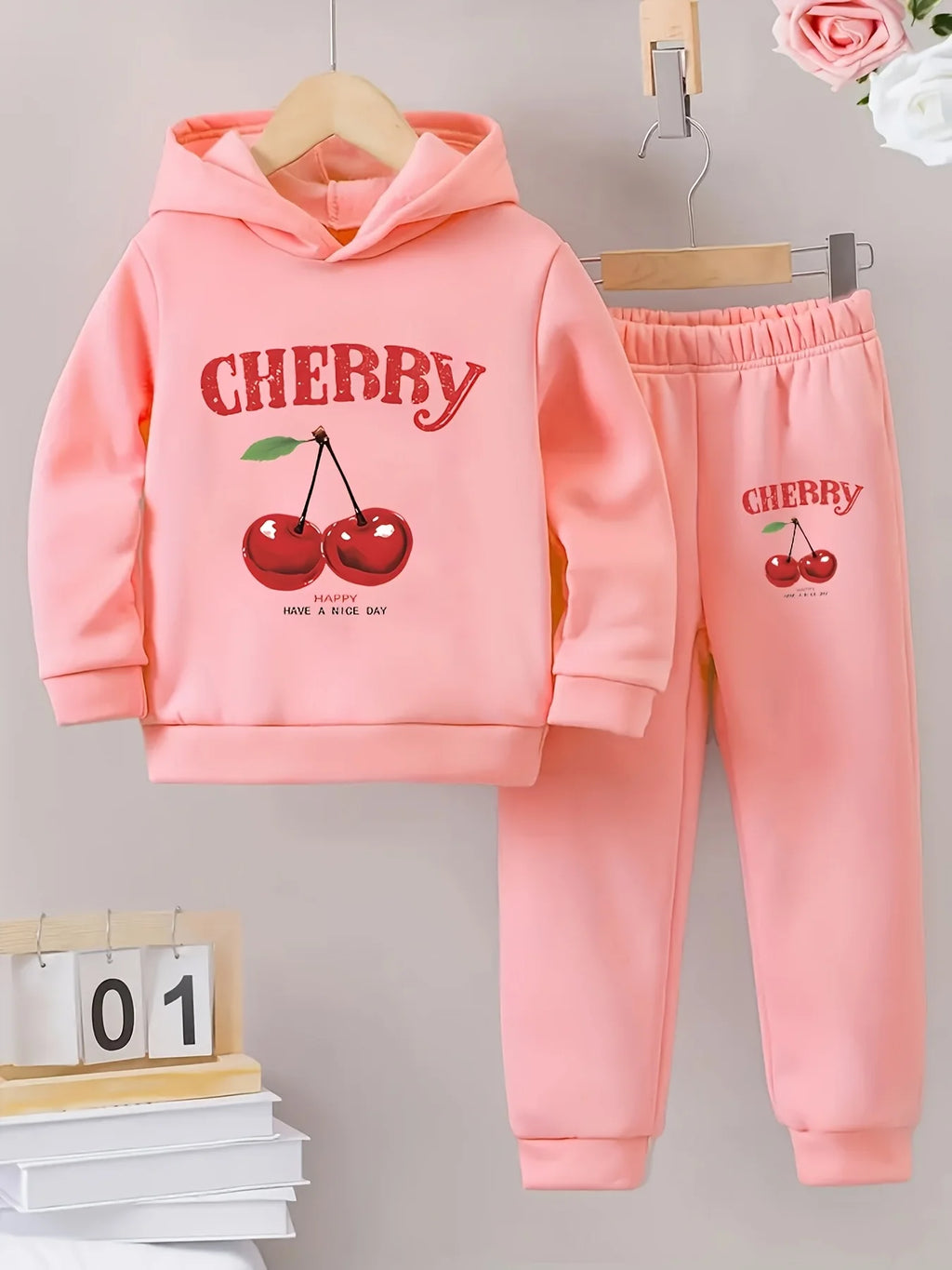Infant Cherry Print Fleece 2‑Piece Set