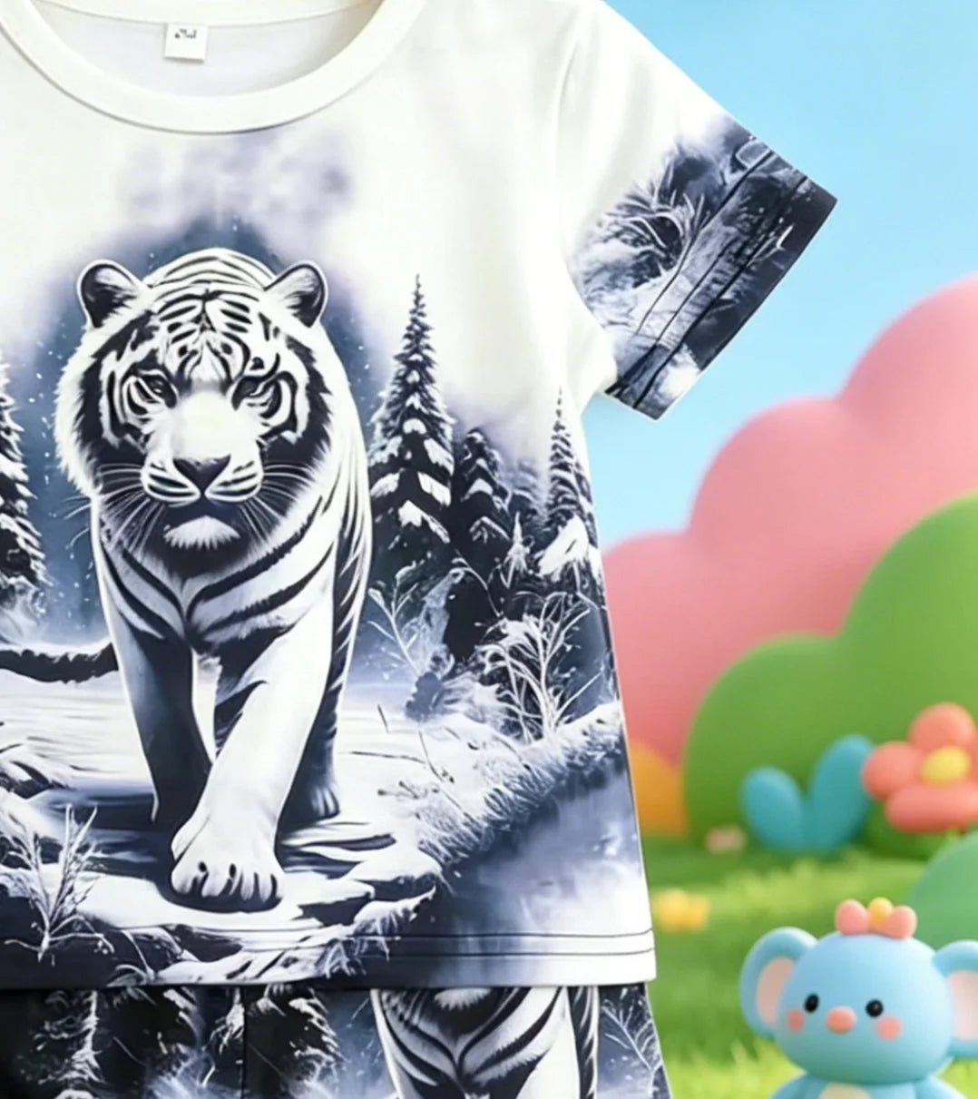 Ink Wash Tiger -Short Sleeve Shorts Set
