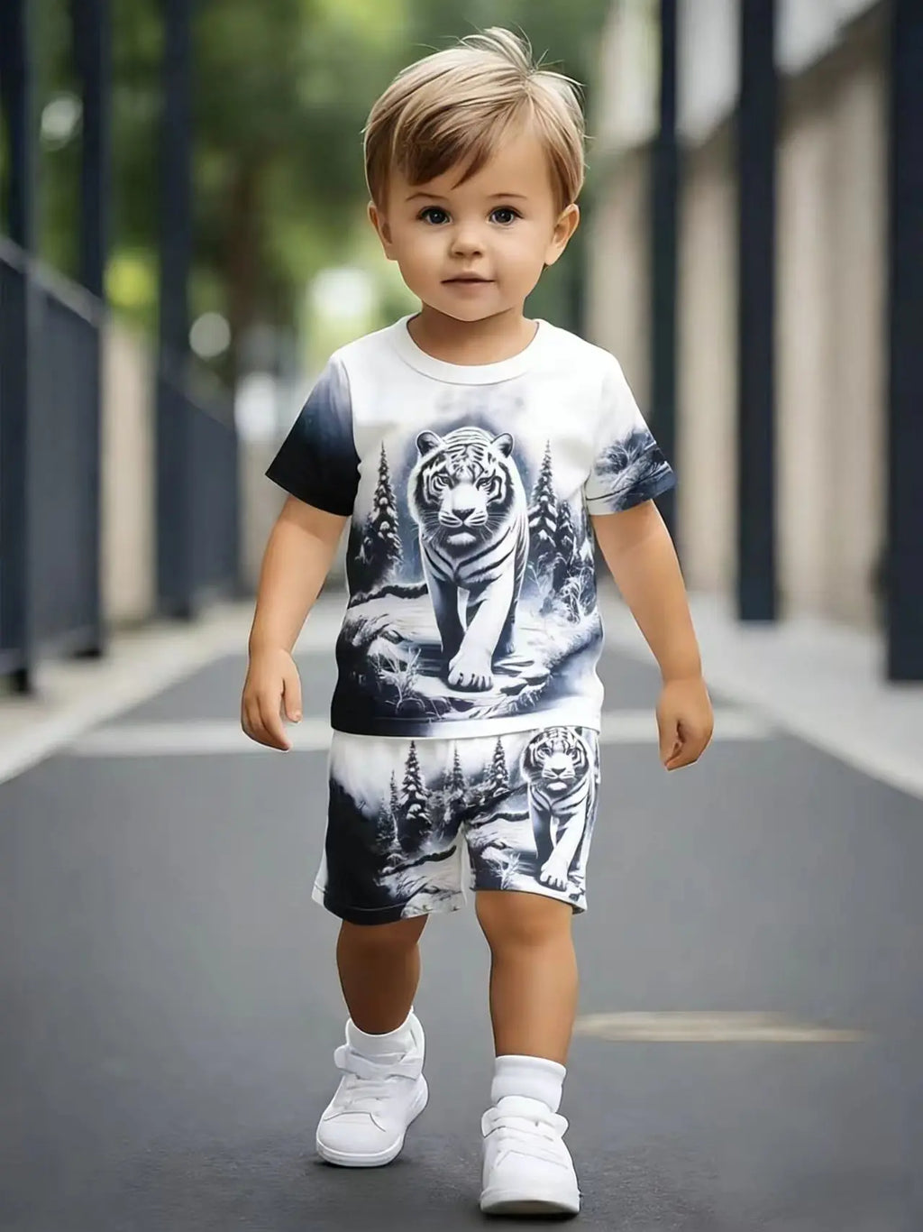 Ink Wash Tiger -Short Sleeve Shorts Set