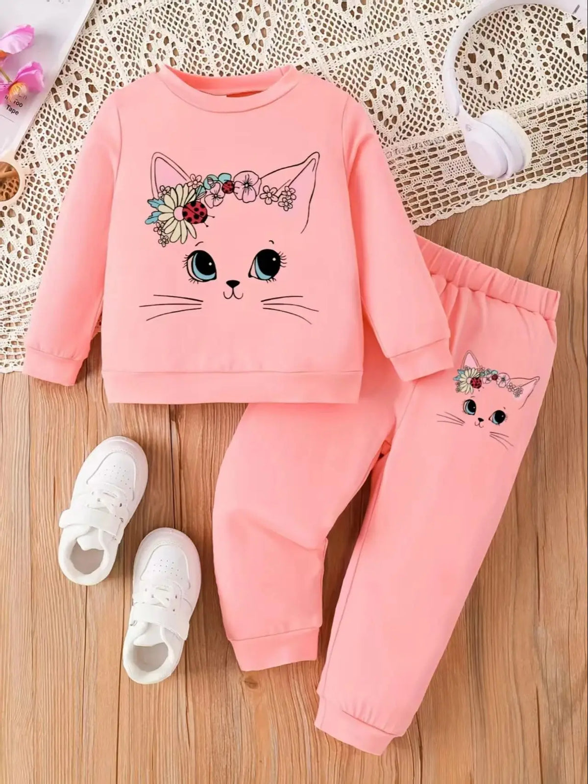 Infant Cat Print Top & Pants Set