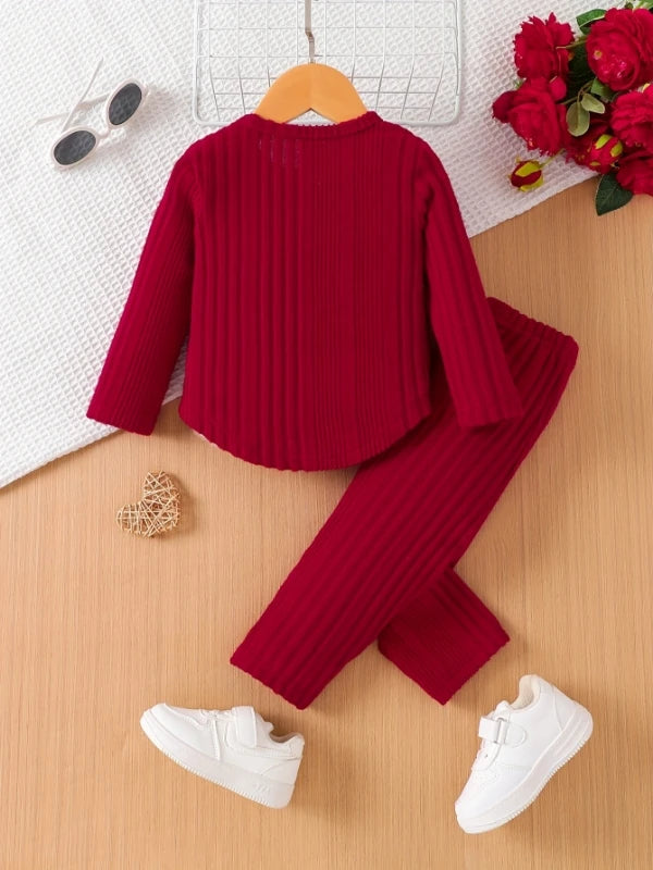 Girls Ribbed Long Sleeve Top & Pants Set