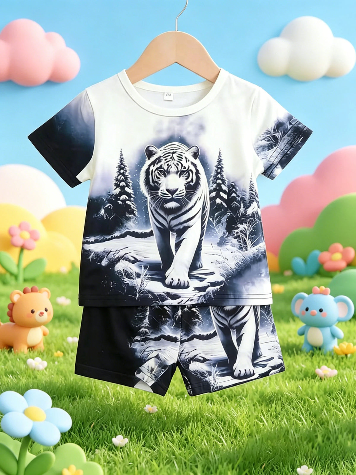 Ink Wash Tiger -Short Sleeve Shorts Set
