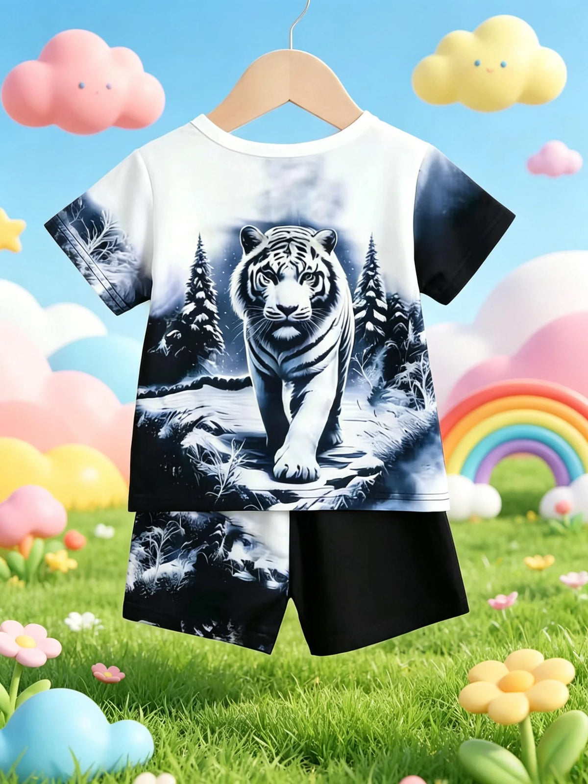 Ink Wash Tiger -Short Sleeve Shorts Set