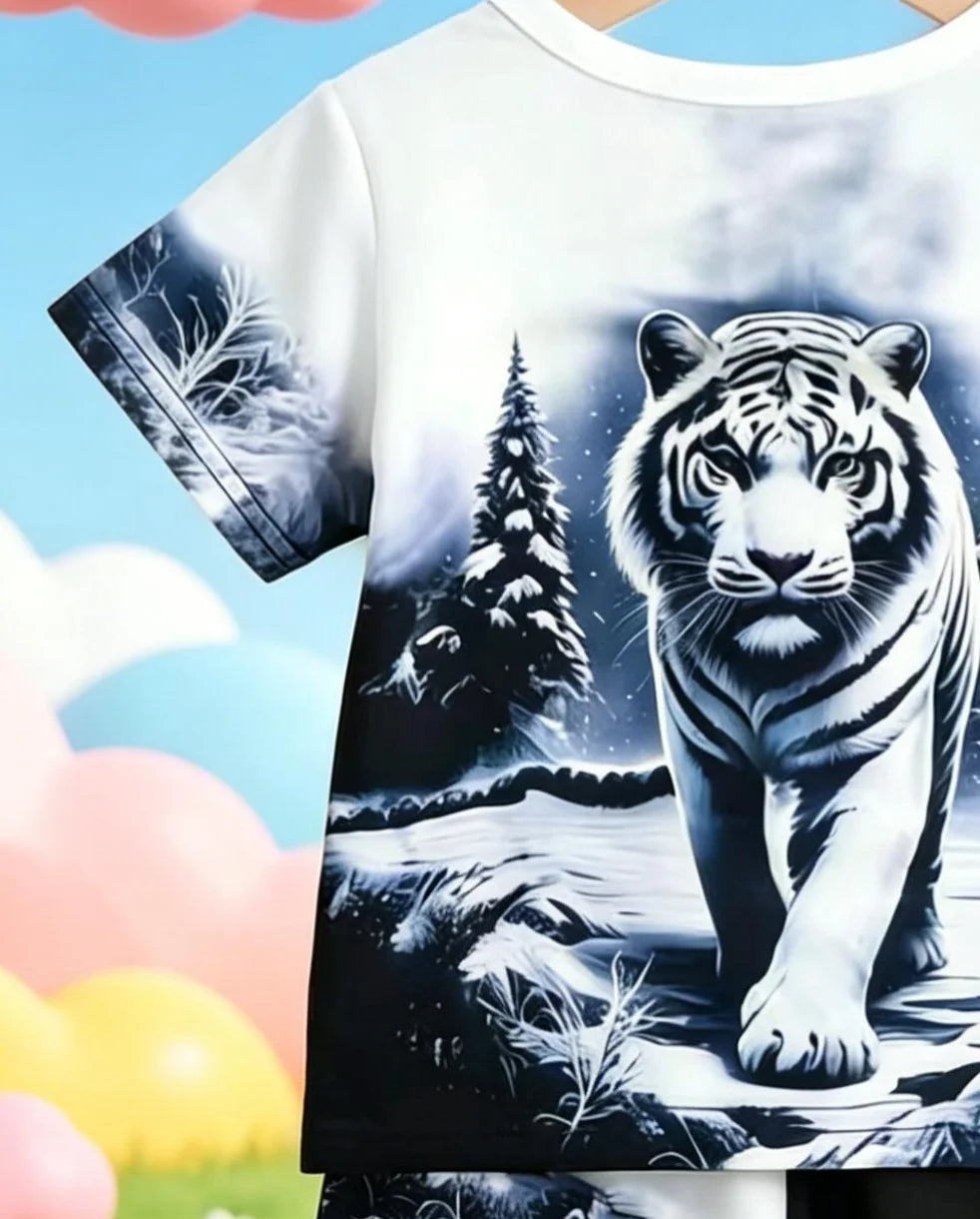 Ink Wash Tiger -Short Sleeve Shorts Set