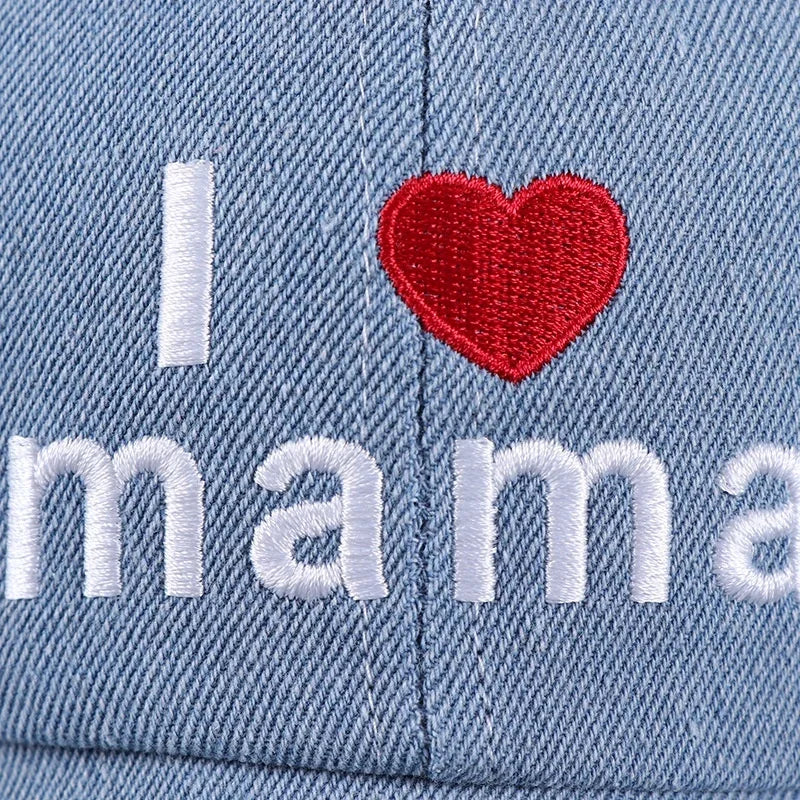 Denim Baseball Cap I Love Mama