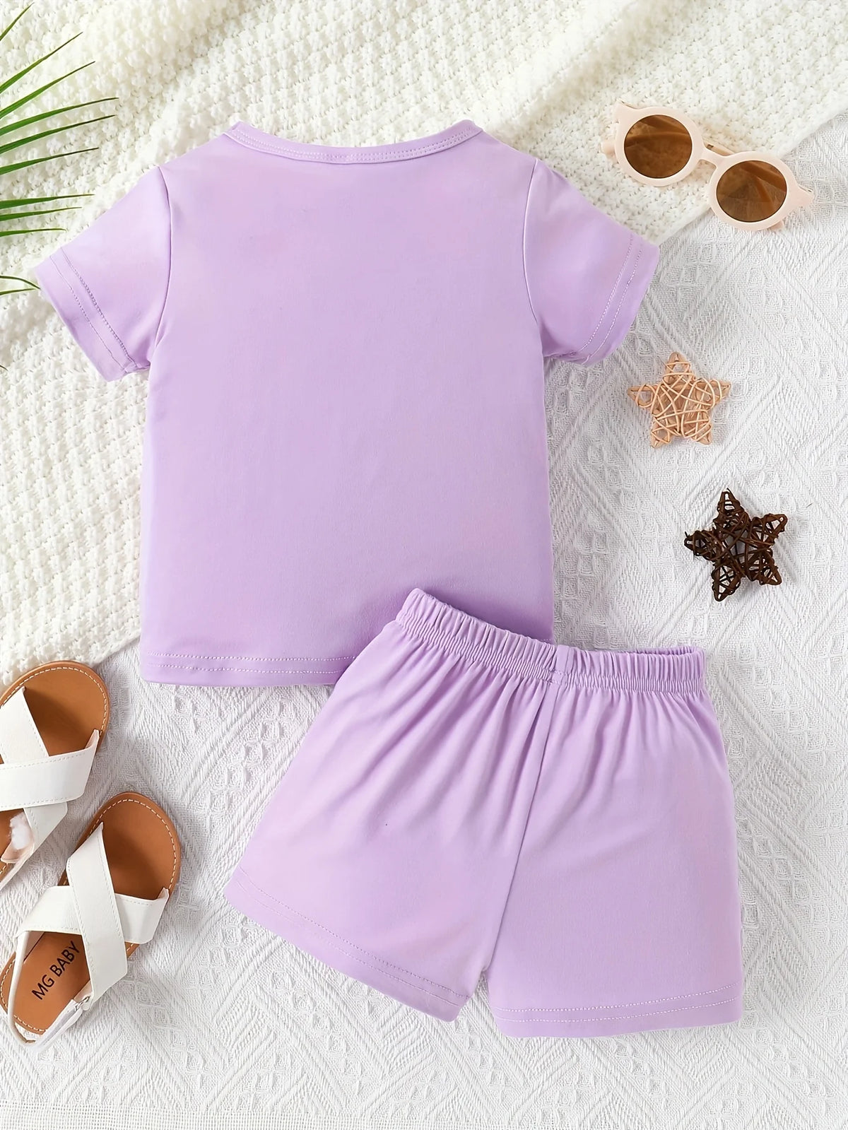 Purple cute cartoon cat  two-piece  short set