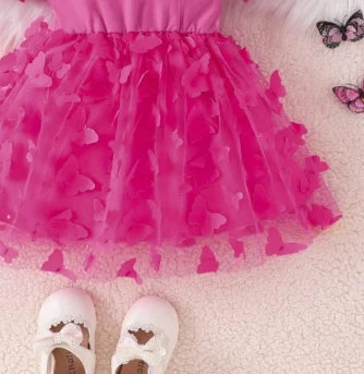 Hot Pink Collar Dress Butterfly -Tulle