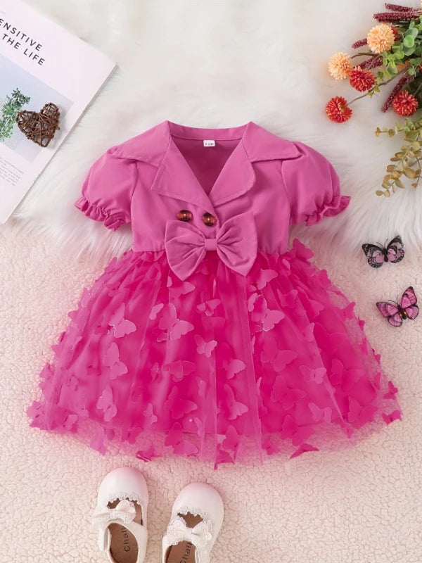 Hot Pink Collar Dress Butterfly -Tulle