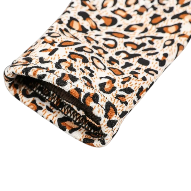Kcoral Kids leopard print winter leggings with thick velvet lining and elastic cuff detail