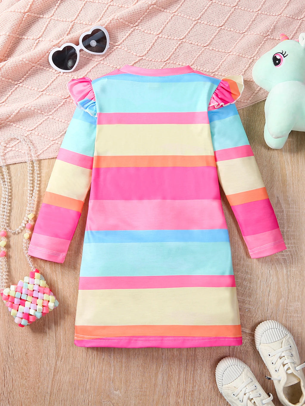 Girls' Fashion Casual Cartoon Unicorn Printed Knitted Fabric Round Neck Long Sleeve Dress Spring and Autumn