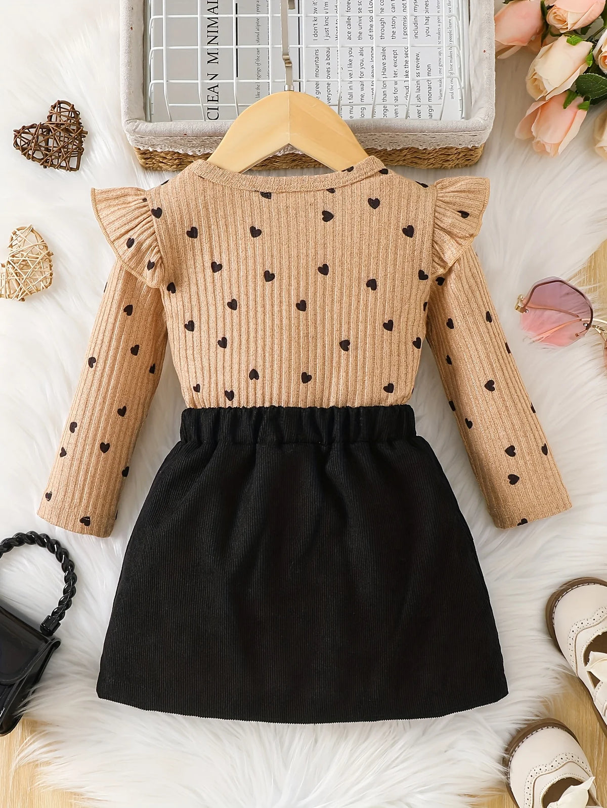 love print  black skirt  set
