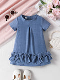 Sweet  Denim Blue Pleated  Dress