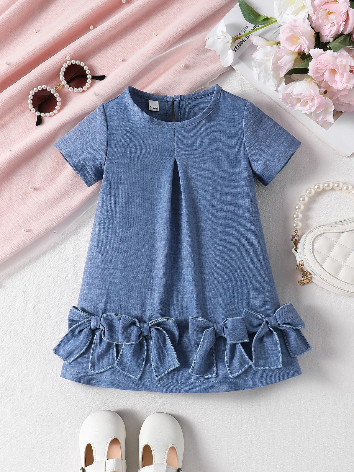 Sweet  Denim Blue Pleated  Dress