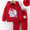 Two-piece cartoon animal fleece hoodie and long pants set for newborn baby girls in autumn and winter