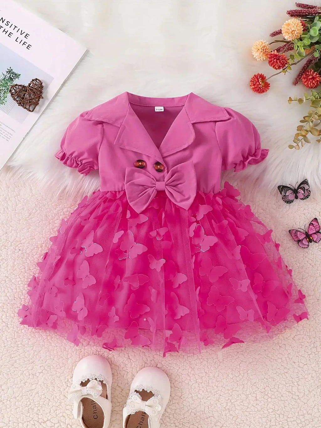 Hot Pink Collar Dress Butterfly -Tulle