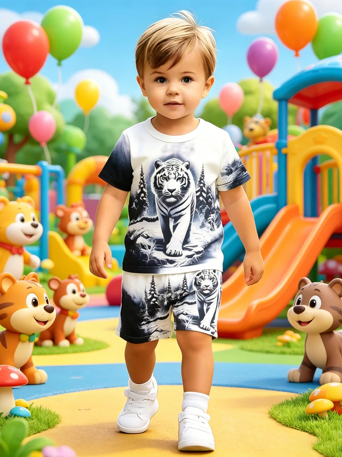 Ink Wash Tiger -Short Sleeve Shorts Set
