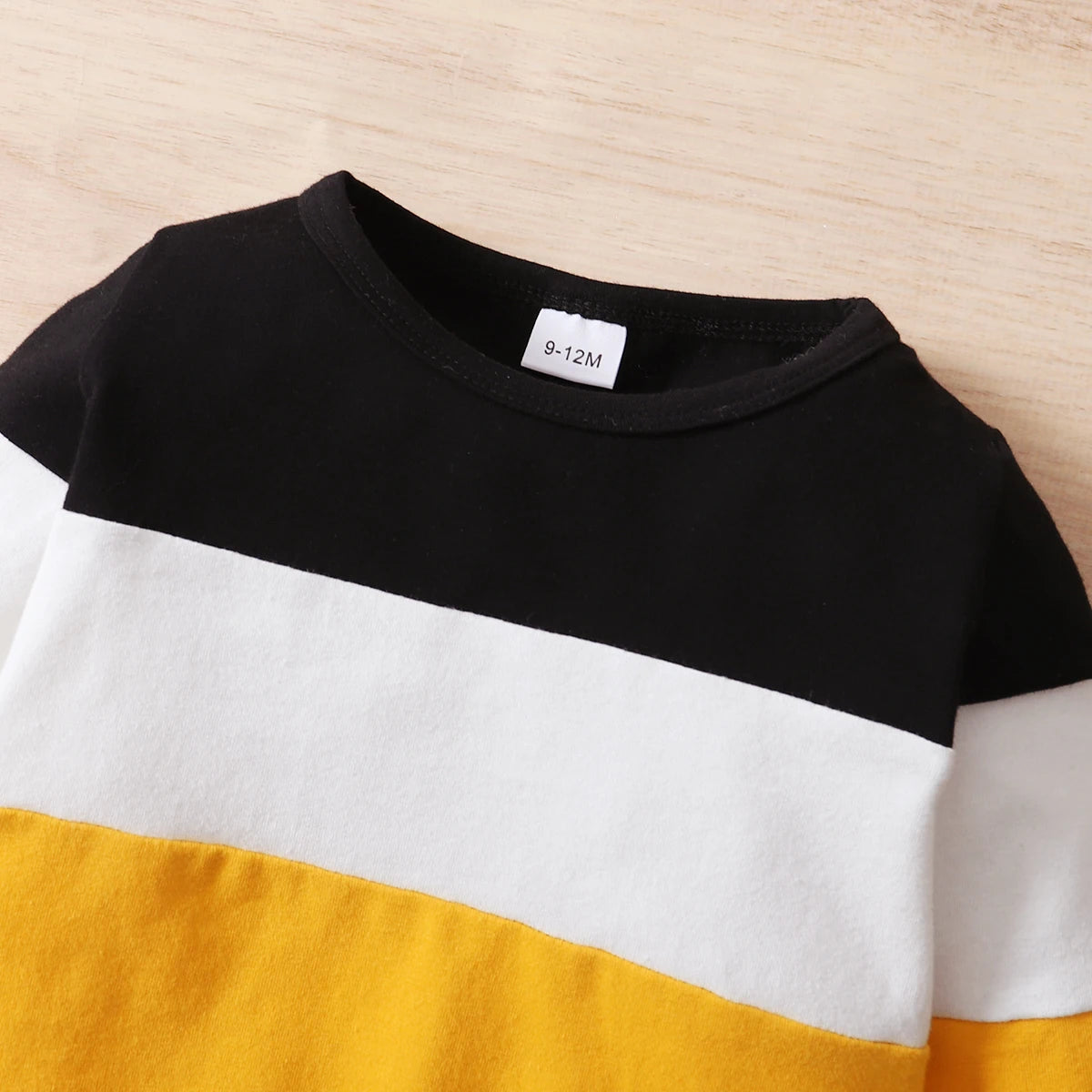 Yellow Color Blocked Long Sleeve Pants 2pcs/Set