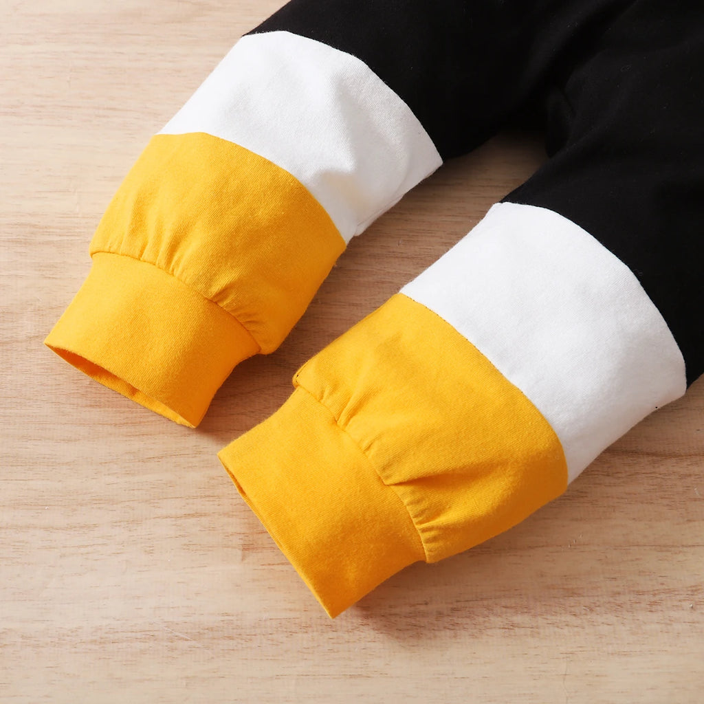 Yellow Color Blocked Long Sleeve Pants 2pcs/Set