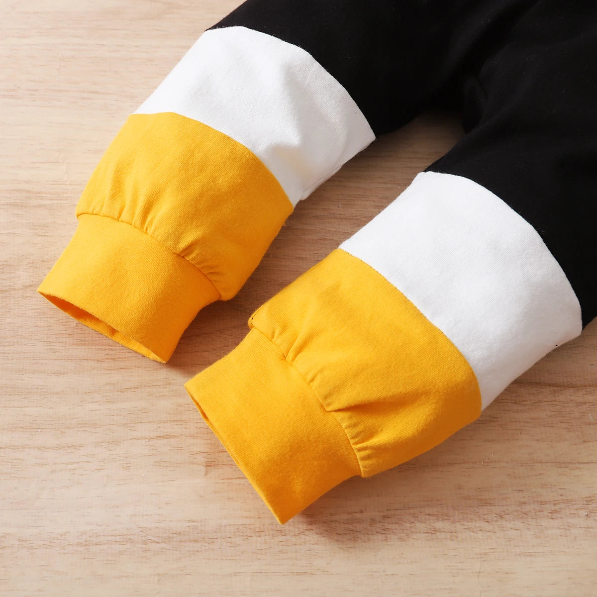 Yellow Color Blocked Long Sleeve Pants 2pcs/Set