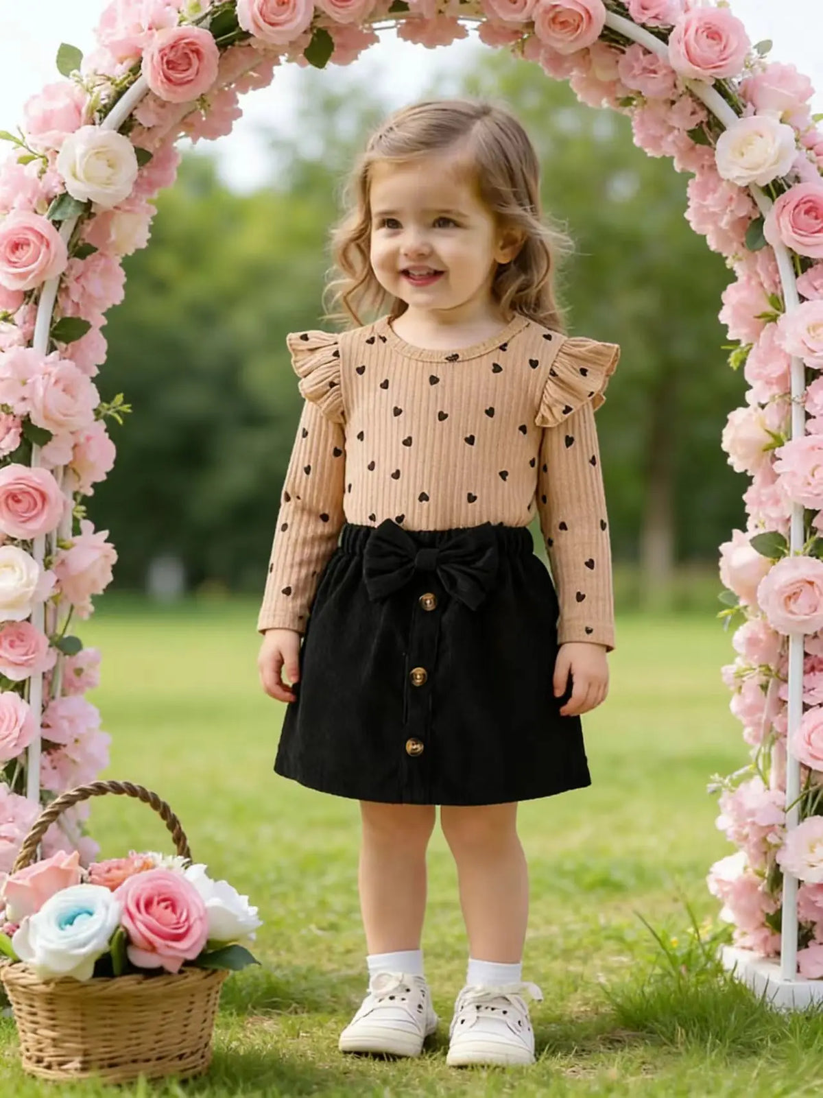 love print  black skirt  set