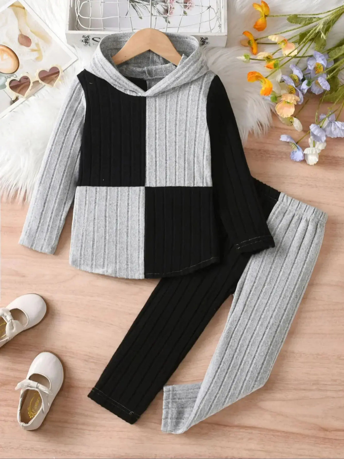Girls' Casual hooded Ribbed Set Of 2 Pieces,