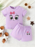 Purple cute cartoon cat  two-piece  short set