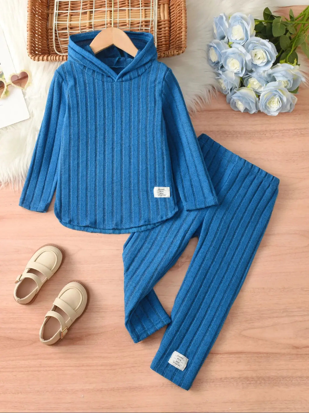 Girls' Casual hooded Ribbed Set Of 2 Pieces,