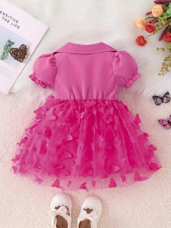 Hot Pink Collar Dress Butterfly -Tulle