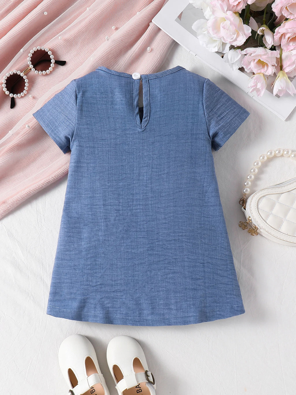 Sweet  Denim Blue Pleated  Dress